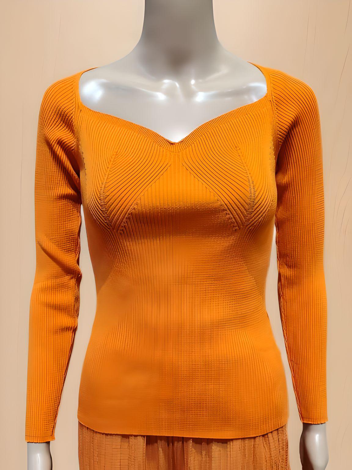 Orange Woven V-Neck Blouse