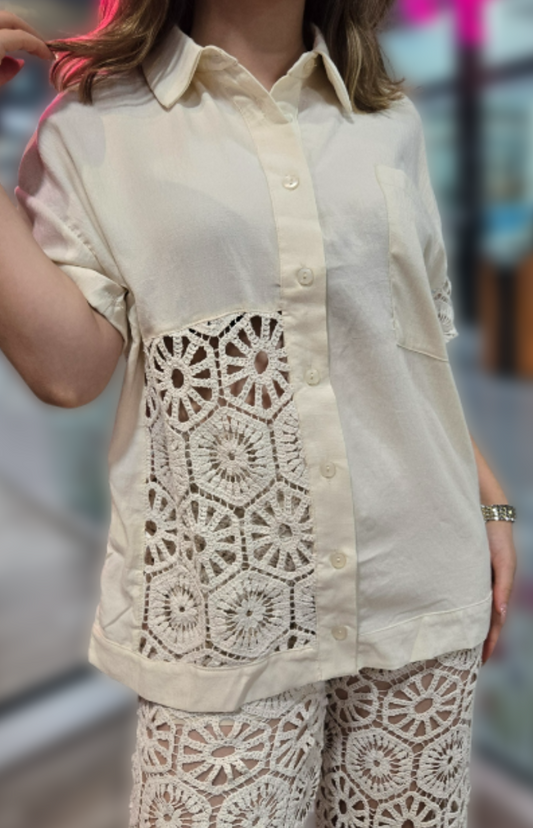 Cream Crochet Lined Over Shirt